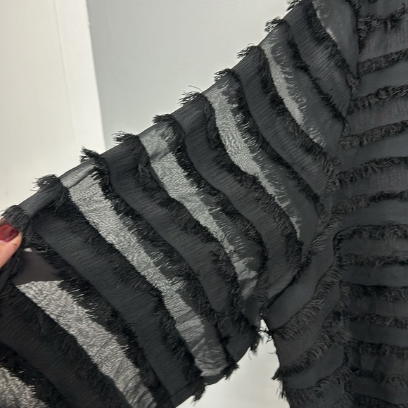 Alfani Fringe-Trim Mandarin Collar Button Up Long Sleeve Blouse Black Sz XXL - Picture 5 of 10